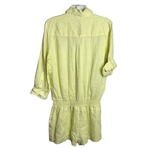NWT Victoria Secret Romper 100% Linen Lemon Yellow Roll 3/4 Sleeves Size 12 - Picture 2 of 7